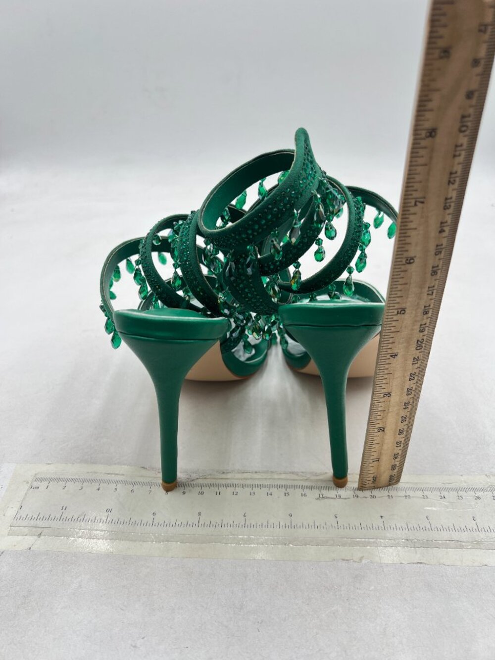 FSJ Green Open Toe Wrap Around Rhinestone Sandals Strappy Stiletto Heels - Picture 5 of 8